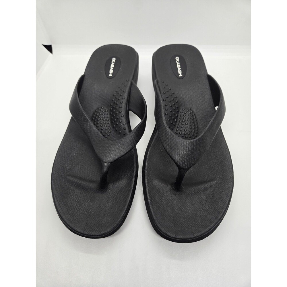 Okabashi Black Aspire Wedge Heel Flip Flop Sandals with Arch Support US "L"